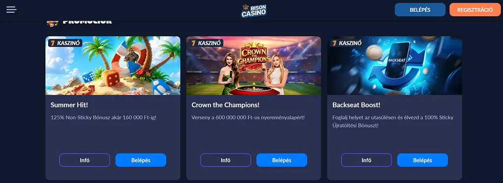 Bison Casino bónuszok és promóciók